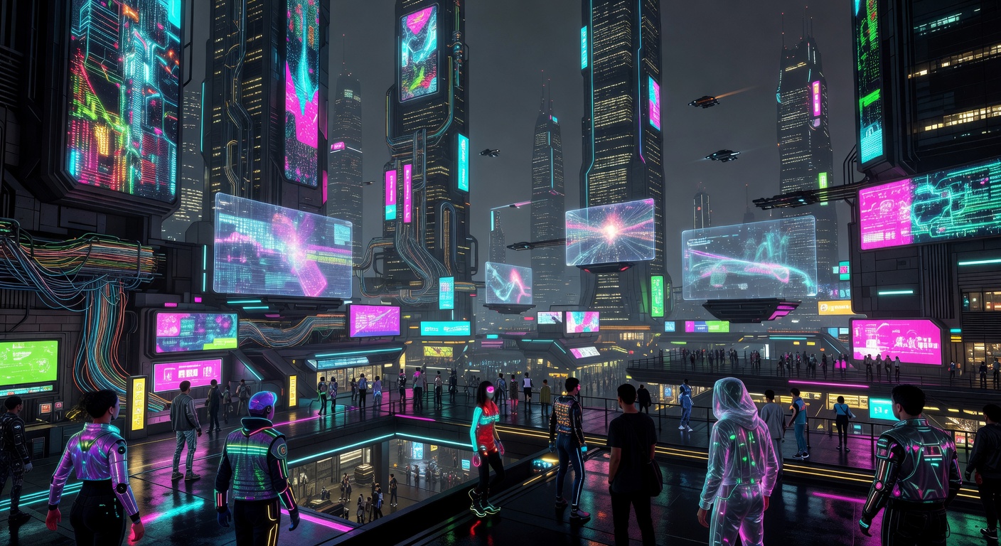 Cyberpunk Futuristic Neon City Scene