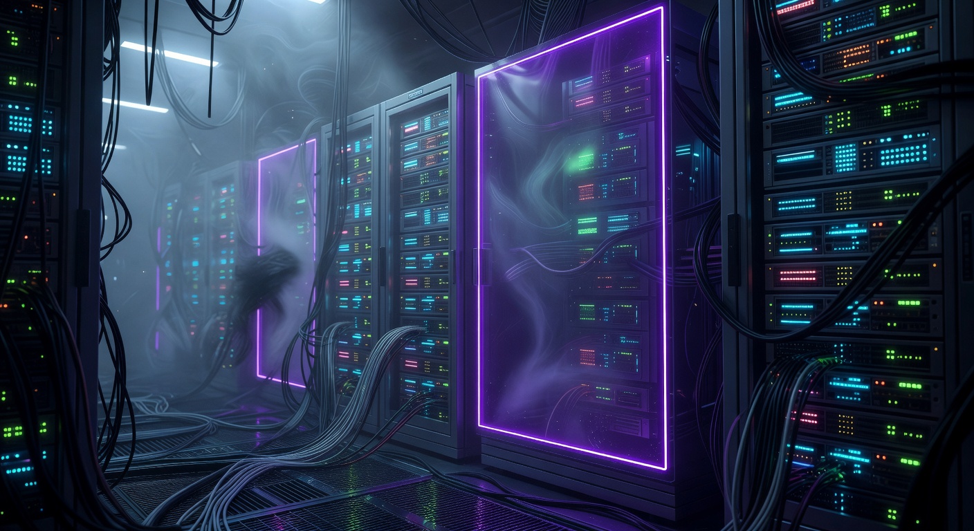 Cyberpunk neon server room abstract